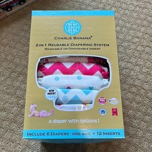 Charlie banana 6 pack power girl prints, 6 one size cloth diapers, 12 inserts